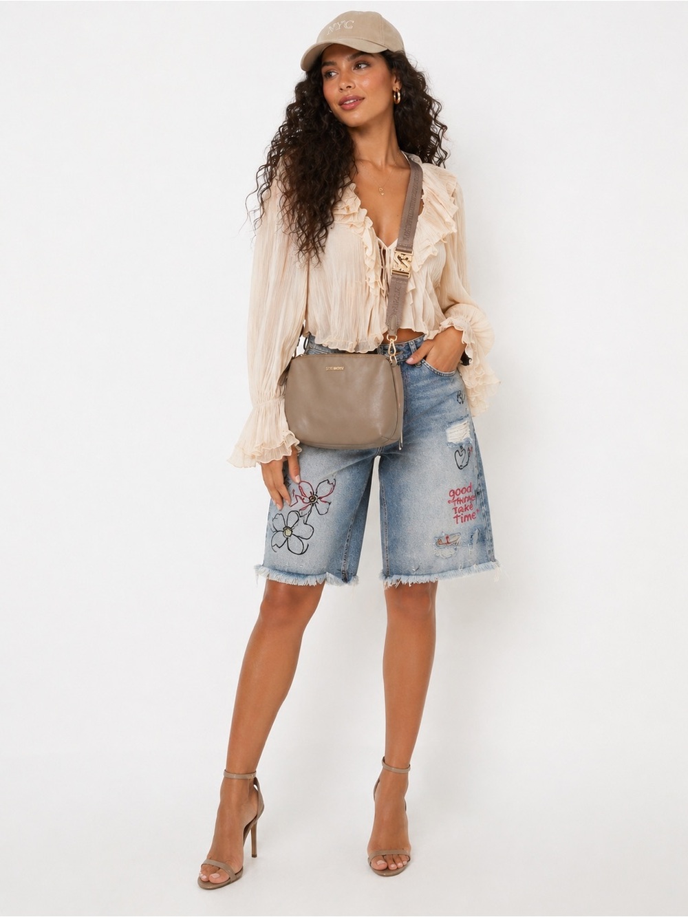 Steve Madden Taupe Crossbody Bag Gold Hardware Adjustable Strap Chic Neutral